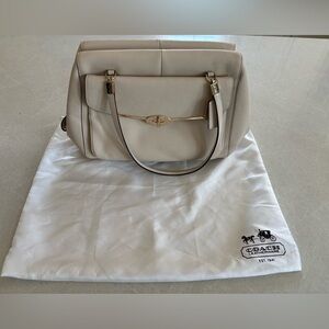 Coach Madison Madeline East West Satchel Beige Parchment Leather Bag Classic
